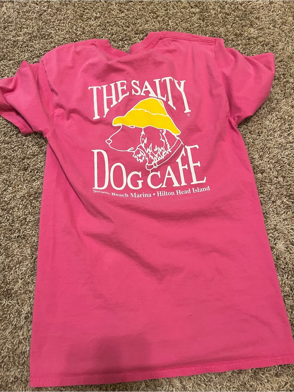 Hanes Pink Dog Tee with White Logo and Yellow Hat Graphic